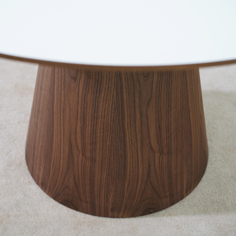 Table à manger ronde moderne avec plateau en marbre et base en placage de noyer pour salle à manger