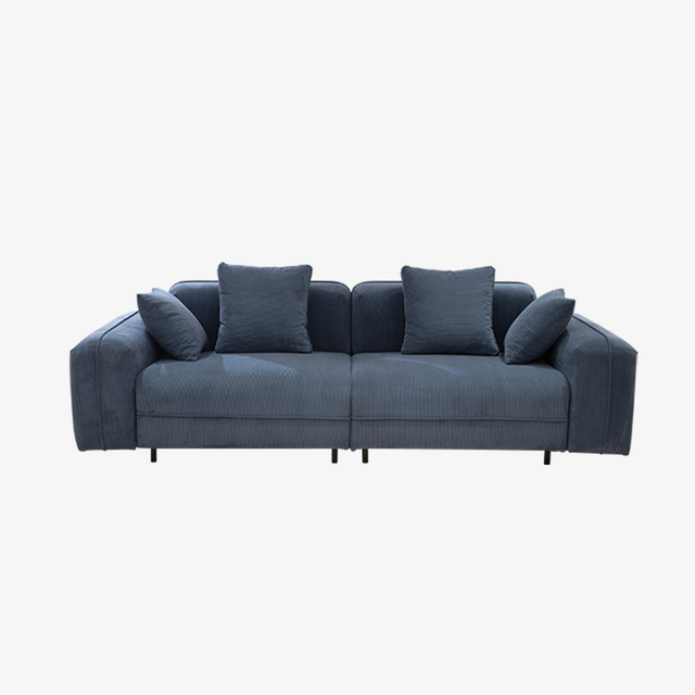 Petit canapé et causeuse deux places en velours bleu minimaliste 