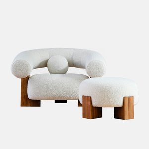 Modern Teddy Fleece Upholstered Armchair with Ottoman 