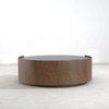 Table basse ronde mi-moderne en noyer pour le salon