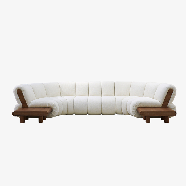 Canapé sectionnel modulaire incurvé minimaliste, Long canapé rembourré à six places pour le salon
