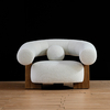 Modern Teddy Fleece Upholstered Armchair with Ottoman 