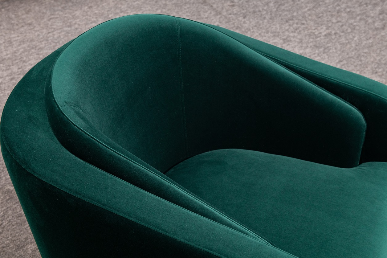 Fauteuil de chaise longue contemporain rembourré en velours vert avec pieds dorés