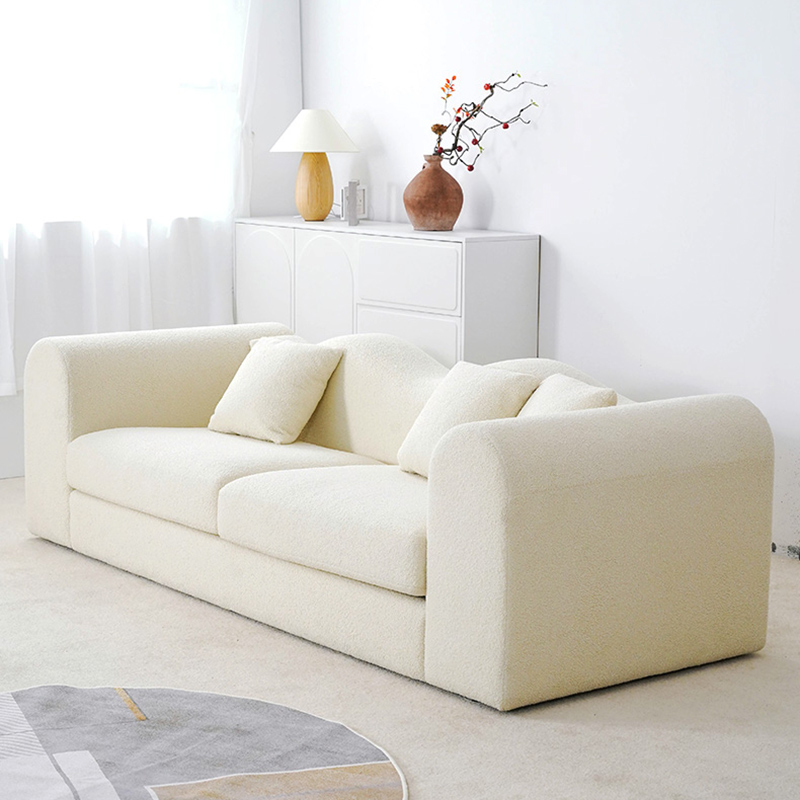 Canapé minimaliste en polaire Teddy à deux places incurvé par vague de luxe pour le salon