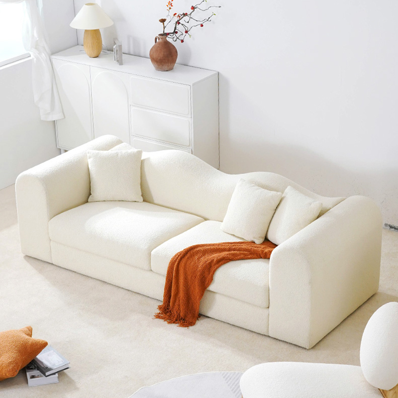 Canapé minimaliste en polaire Teddy à deux places incurvé par vague de luxe pour le salon