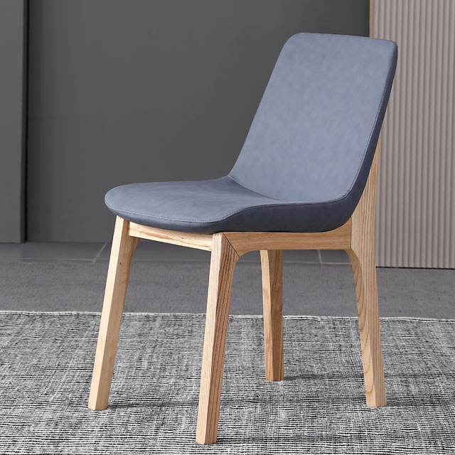 Modern Blue Velvet Dining Chair with Wood Legs