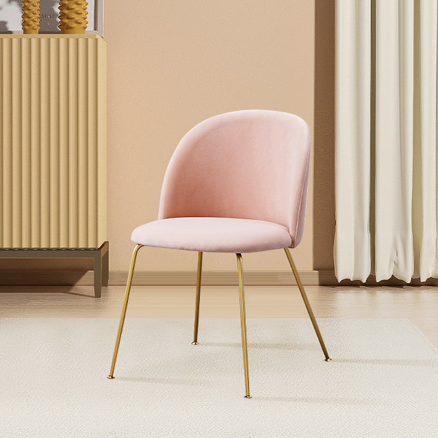 Chaise de salle à manger en velours rembourrée rose pour salon KD