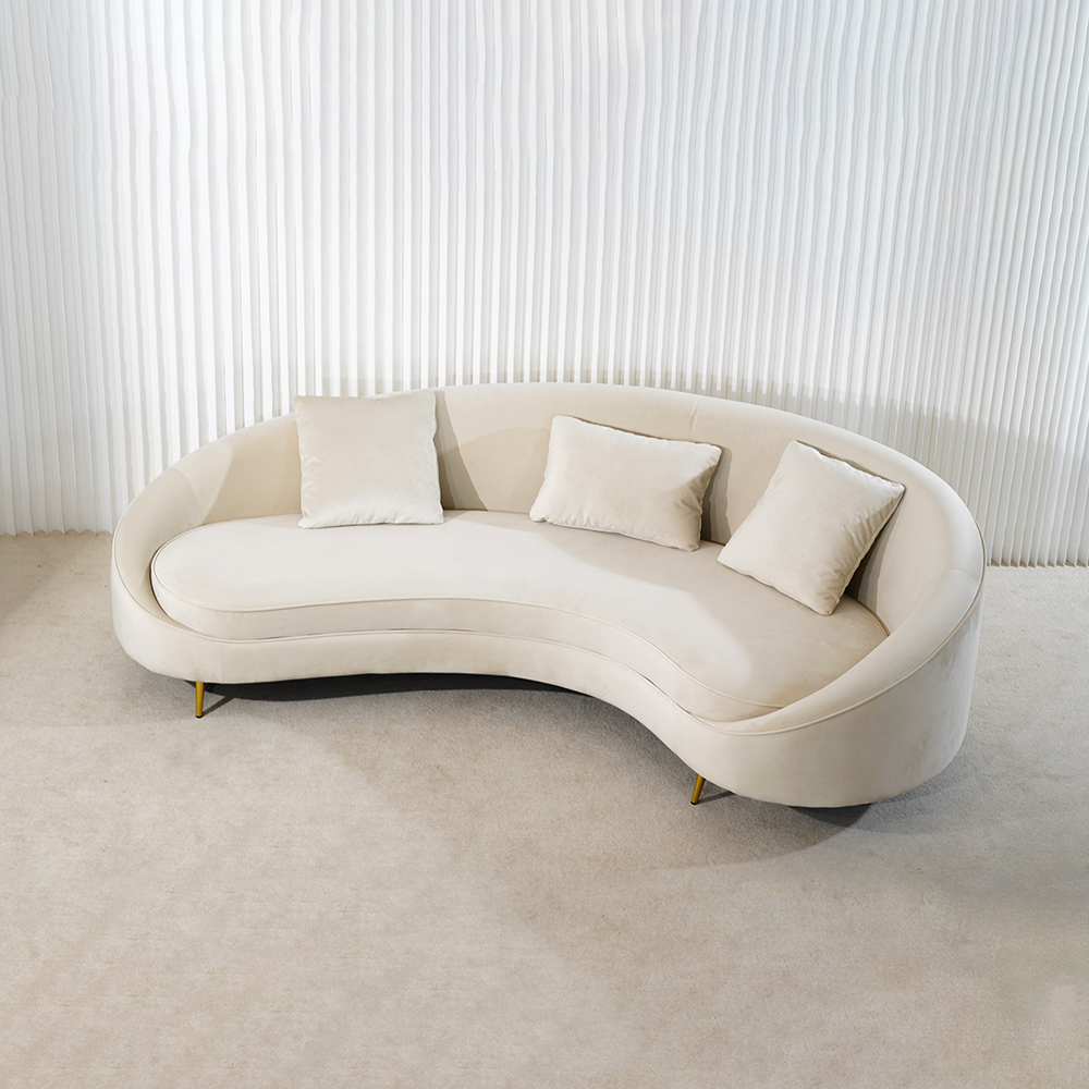Canapé incurvé rembourré à trois places en velours moderne 